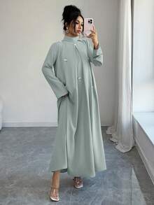 Yasmyna 女士立领褶裥休闲派对旅行阿拉伯风格连衣裙 - 綠色 - 查看 5