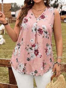 EMERY ROSE Áo không tay in hoa cỡ lớn dành cho nữ, thích hợp cho kỳ nghỉ. - Hồng - Xem 4
