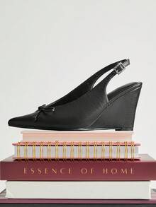 SHUZIA Women's Fashionable Sexy Pointy Toe Slingback Wedge Pumps - Black - View 5
