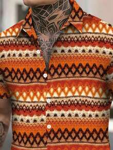 Manfinity Dauomo Plus Size Men's Casual Printed Shirt, Fashionable Graphic Design, Versatile For Commuting And Outdoor, Summer - Multicolor - View 4
