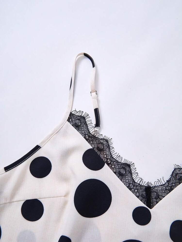Plus Size Women Lace Patchwork Polka Dot Casual Versatile Daily Wear Camisole Top Summer Summer Outfit For Women Festival Outfits For Women Beach Outfits For Women Vacation Outfits Women Holiday Outfits  For Women Country Concert Outfit  Floral Top