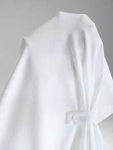 SHEIN Aveloria GENKIRA Áo dệt kim nữ cổ tròn, vạt bất đối xứng, thiết kế nhún bèo, eo thắt, dáng rộng thoải mái, màu trơn, chất liệu cotton nguyên chất, tay ngắn, đa năng, thích hợp cho mùa hè. - trắng - Xem 7