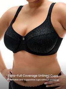 LUVLETTE Plus Black Lingerie Lounge Curve Full Coverage Support&Breathable Underwire Lightlylined Airy Lace Elegance Breezy Comfort Minimizer Bra - Black - View 2