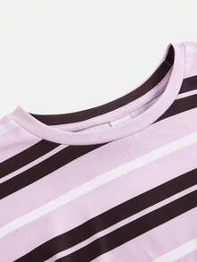 Girlism Áo thun croptop dệt kim in sọc nhún bèo dành cho thiếu nữ, áo tay ngắn casual cho trẻ em và thanh thiếu niên, thích hợp mặc hàng ngày, đi làm, dự tiệc trang trọng, lễ tốt nghiệp, kỳ nghỉ. - Hồng - Xem 6