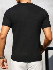 Manfinity Homme Men's Plus Size Black Summer Casual Smart Cable Knit Top, Short Sleeve Ribbed Top For Dates, Formal Commute Linen, Golf Holiday Beach Wear - Multicolor - View 2