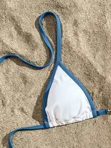 Swim Vcay Swimsuits For Woman Summer Beach Rib Binding Trim Halter Micro Triangle Bikini - White - View 7