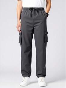 OTTIMOZO Loose Fit Men's Flap Pocket Drawstring Waist Pants - Dark Grey - View 8