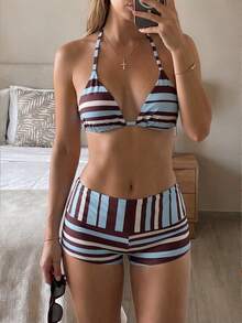 Swim Mod 2026新款春夏女士三件套泳装，随机印花泳衣套装，包含泳裤和裙子，优雅休闲海滩度假装 - 彩色 - 查看 1