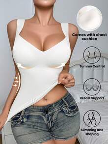SHEIN 1 Áo định hình không đường may cho nữ, định hình eo và bụng, áo hai dây tối giản có thể mặc làm áo khoác ngoài, định hình cơ thể - trắng - Xem 1