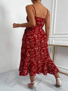 Elenzga Vestido Floral com Babados e Alças Versátil em Plus Size - Multicolorido - Visão 2