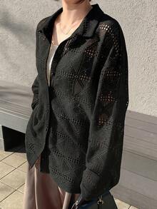 FRIFUL Women's Lace Loose Spring Blouse Summer - Black - View 4