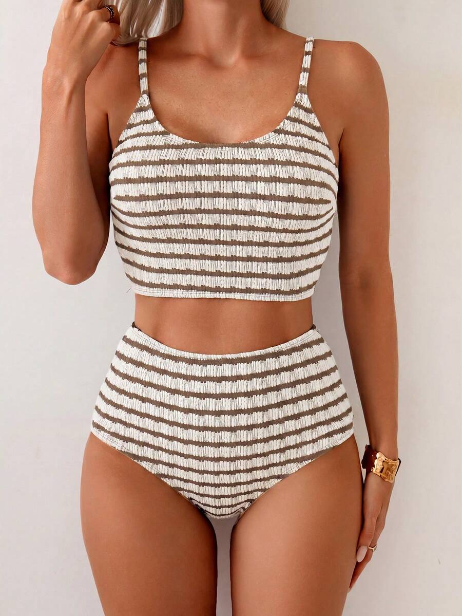 Swim Basics Conjunto de bikini texturizado de dos piezas para mujer, multicolor, para vacaciones casuales - Multicolor - Ver 1