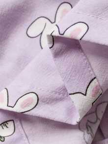 DAZY 2pcs Cute Rabbit Print Full-Print Long Sleeve Long Pants Pajama Set, Women Spring Sleepwear Outfit - Mauve Purple - View 6