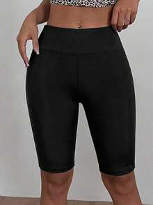 SHEIN EZwear 3 piezas Leggings de unicolor casuales para mujer de talla grande, aptos para el verano - Negro - Ver 3