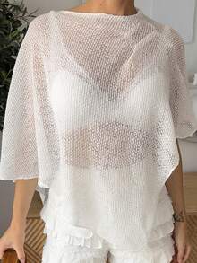 Marta Soriano Novo top de saia estilo xale versátil em jacquard de damasco, com decote halter e gola xale, ideal para diversas ocasiões e férias. Leve e confortável. - Branco - Ver 6