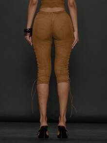MUSERA Quần legging lửng nữ màu trơn buộc dây, kiểu dáng thường ngày, đa năng, thích hợp cho mùa đông và Giáng sinh. - màu nâu - Xem 4