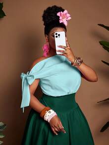 Maweii Plus Size Sleeveless Tie-Front Romantic Casual Dress - Green - View 2