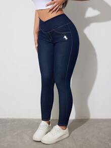 SHEIN Tall Quần jean skinny cạp chữ V dành cho nữ, trang phục thường ngày dự tiệc mùa hè và phong cách đường phố cho nữ. Quần jean skinny cạp cao dành cho nữ, mùa hè. - Rửa tối - Xem 12