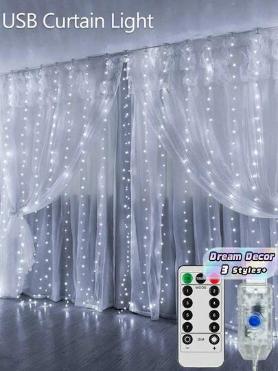 Luces de cortina de guirnalda LED con 8 modos, control remoto USB, luces de hadas para decoración de bodas, Navidad, hogar, Ramadán y festivales
