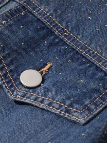 Livesso Bộ áo liền quần denim tay ngắn có túi, cài nút, đa năng, thời trang dành cho nữ. - Rửa tối - Xem 7