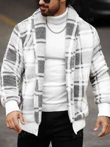 Manfinity Homme 男士休闲简约风格夹克，适合日常穿着，男士夹克，适合圣诞节、新年假期、聚会、晚宴、秋冬季男士都市保暖夹克格子彩色长袖美式夹克，适合朋友、丈夫、男朋友的礼物 - 彩色 - 查看 3