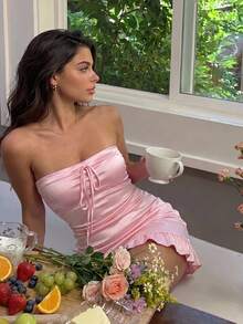 Joudiya Vestido ajustado de un hombro de satén rosa para primavera y verano, conjunto informal y dulce para festival de música, Día de San Valentín, boda, fiesta, evento de moda, vestido deslizante elegante para uso diario para mujeres, vestidos de verano para mujeres - Rosa - Ver 17
