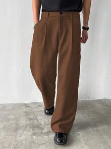 Manfinity Hypemode Men's Thick Wide-Leg Pants For Autumn - Coffee Brown - View 3