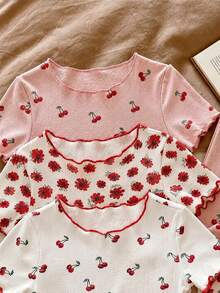 Pijama de niña bebé con estampado de dibujos animados y volantes en el bajo, conjunto de varias piezas, adecuado para el verano - Multicolor - Ver 4