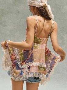 Bohemela Áo hai dây nữ kiểu dáng thường ngày, dệt ghép mảnh, viền ren, vạt áo bất đối xứng. - Nhiều màu - Xem 8