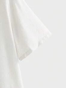 EASEVO 大尺碼男士純色單排扣休閒百搭日常短袖襯衫，度假、父親節禮物 - 白色 - 查看 4