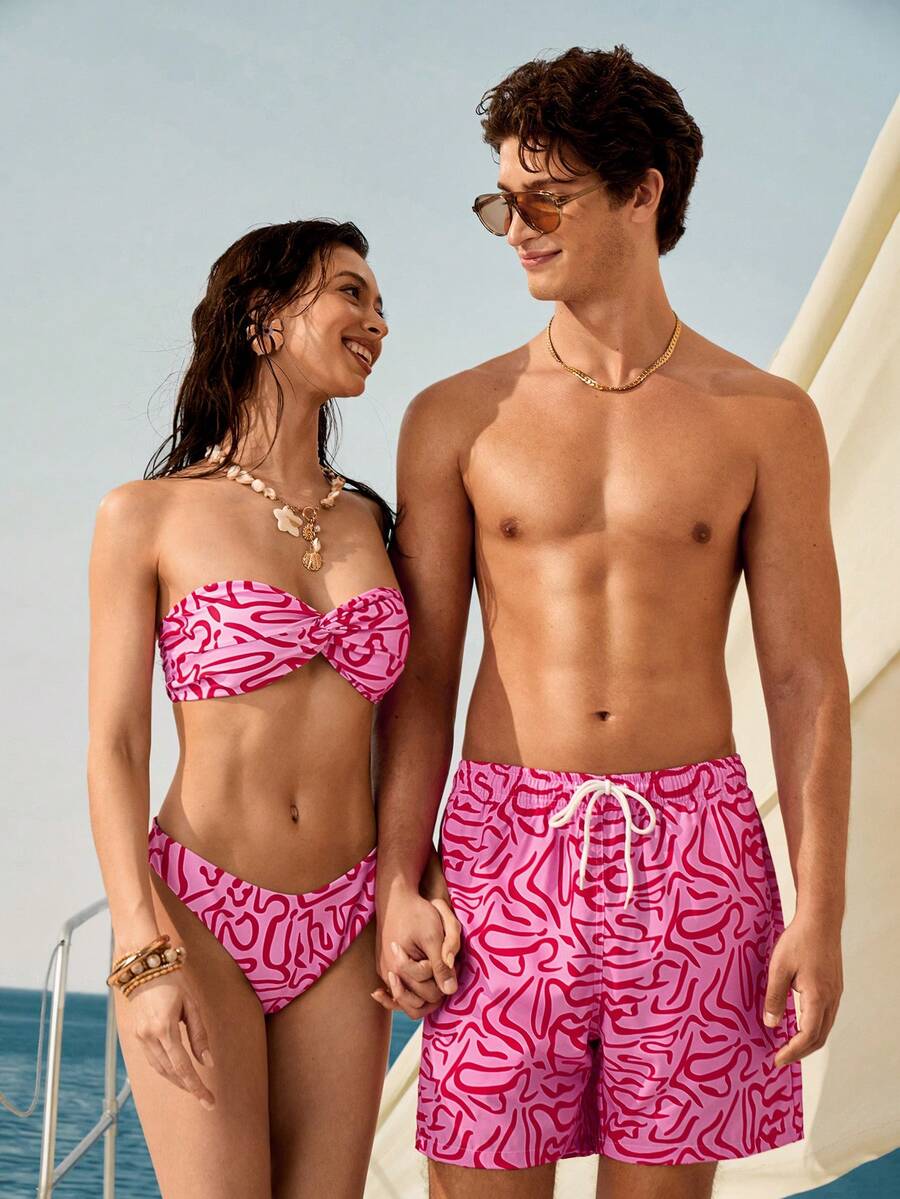 Manfinity VDAYZ Men's All-Over Print Drawstring Waist Casual Beach Shorts, Holiday - Multicolor - View 1