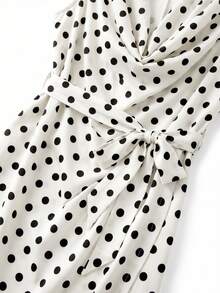 GlowEve CURVE Vestido maxi bohemio elegante y casual con cuello drapeado y estampado de lunares, adecuado para ir al trabajo, uso diario y vacaciones, primavera/verano, tallas grandes para mujeres - Albaricoque - Ver 4