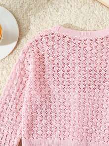 SHEIN Áo choàng dệt kim buộc vạt phía trước cho bé gái tuổi mới lớn, tay dài - Hồng - Xem 4