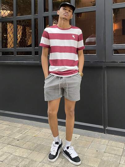 Ngobest Haus Ngobest Haus 男士休闲拼色条纹短袖T恤，夏季