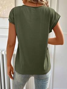 Lucid Casual T-Shirt With Round Neck And Batwing Sleeves - Army Green - View 2
