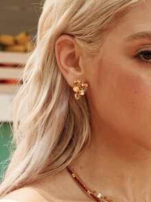 Glisma Pendientes de botón exquisitos de temperamento con gema naranja chapada en oro de 18k - Amarillo Oro - Ver 2