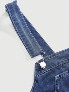 ROMWE Kawaii Quần yếm denim dáng rộng, cỡ lớn, thích hợp cho kỳ nghỉ xuân/hè ở vùng quê. - Màu xanh lam - Xem 3