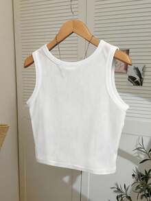 Resyla Áo tank top cổ tròn ôm sát, thêu hoa anh đào toàn bộ, cỡ lớn. - trắng - Xem 2