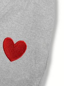 SHEIN Tween Girl Heart Embroidery Round Neck Short Sleeve T-Shirt And Elastic Waist Pants Cute Minimalist Set, Suitable For Spring/Summer - Grey - View 5