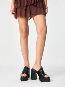 ROMWE Giày sandal cao gót hở mũi kiểu dáng cá cá dành cho nữ, phong cách Punk Gothic, đế dày, gót dày, họa tiết hình chữ thập, thích hợp cho mùa xuân hè, tiệc tùng, lễ hội, giày một gót dành cho nữ, phong cách Y2K. - màu đen - Xem 2