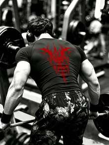 GymBeat Áo thun thể thao nam tay ngắn, cổ tròn, ôm sát, in họa tiết, màu đen. - màu đen - Xem 4