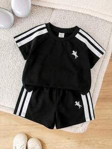 Bubblio 2pcs Baby Toddler Boy Girl Summer Outfit Set,Short Sleeve T-Shirt And Shorts,Black And White Checkered,Casual Beach Sports Style Tracksuit Streetwear - Black - View 6