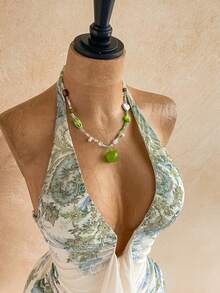 Vestido mini con estampado floral, diseño de lazo y escote halter, para vacaciones - Multicolor 2 - Ver 3