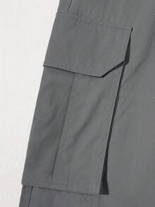 Manfinity Homme Men Solid Color Straight Workwear Trousers Baggy Cargo Pants Menmen Cargo Pantsmen Cargos - Dark Grey - View 6