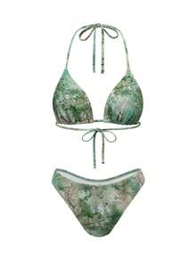 Bonvoyette Đầm hè mới 2026, trang phục đi nghỉ mát, dự tiệc, đi biển, bikini 3 mảnh màu xanh lá cây dành cho nữ, dây mảnh, hở lưng, gợi cảm, thích hợp cho kỳ nghỉ biển. - màu xanh lá - Xem 6