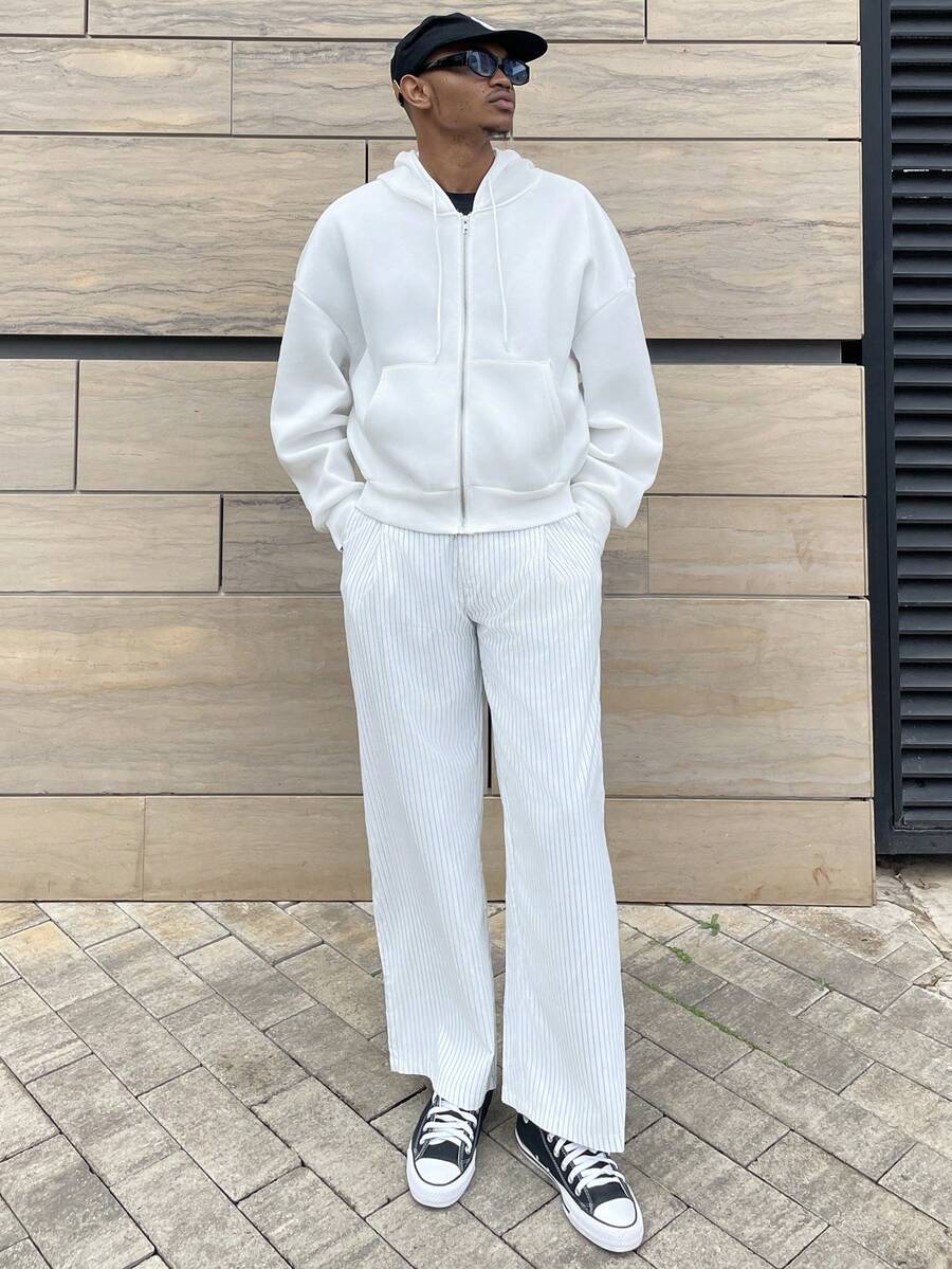 Ngobest Haus Ngobest Haus Men's Striped Print Fold Pleated Business Casual Dress Pants - White - View 1