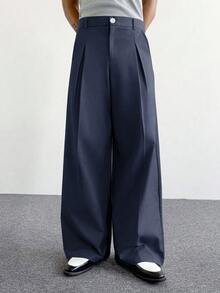 PAVTROS Pantalones anchos blancos para hombre, de corte holgado, pantalones versátiles y de moda - Azul Marino - Ver 5