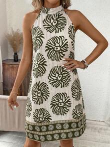 SHEIN Clasi Vestido mini elegante de halter para vacaciones de mujer, primavera/verano - Verde Oliva - Ver 3