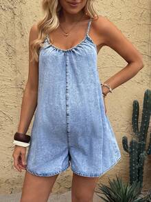 SHEIN Bộ áo liền quần denim xếp ly dáng rộng cho bà bầu, thích hợp mặc hàng ngày, mùa hè, lễ hội, đi làm, nghỉ mát, tốt nghiệp, phong cách Y2K, dễ thương, thời trang đường phố, quyến rũ, dự tiệc cưới, thanh lịch, công sở, đi biển, tốt nghiệp. Áo liền quần denim không tay cổ chữ V cho nữ, dây đeo có thể điều chỉnh, dáng rộng, thích hợp mặc mùa hè. Áo liền quần denim màu sáng, dây mảnh, cổ chữ V cho nữ, thích hợp đi chơi mùa hè. - Màu xanh lam - Xem 3