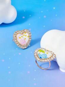 SHEIN X Care Bears A Pair Of New Creative Cartoon Cute Bear Pattern Rings, IP Joint Design, Cute Personalized, Simple And Generous, Suitable For All Kinds Of Parties, Concerts, Festivals, Exquisite Gifts - Multicolor - View 6